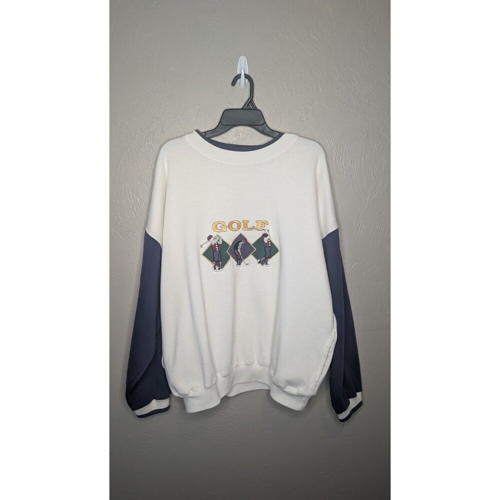 Vintage Claybrooke Sport Mens XL Blue White Embroidered Golf Crewneck Sweater